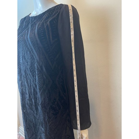 Express Women Velvet Burnout Deep V-Back Long Sleeve Dress Geometric Black SZ XS - Picture 6 of 10